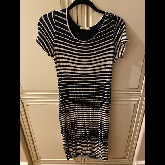 Navy and white striped midi dress - Picture 1 of 2
